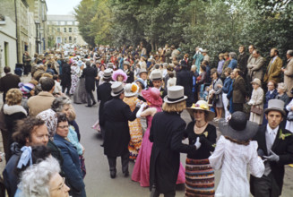 Flora Day, Helston, Cornwall, England, UK 1973 - crowds watch couples perform the  Furry dance in