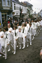 Flora Day, Furry dance, Children's procession dance, Helston, Cornwall, England, UK 1973.