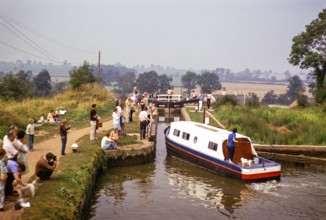 Foxton Locks, Grand Union Canal,  Leicestershire, England, UK August 1973.