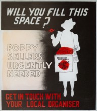 Magic lantern slide used for advertising in cinemas for poppy day sellers, UK c 1940s or 1950s.