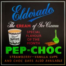 Magic lantern slide used for advertising Eldorado Pep-Choc Happikup ice cream in cinemas, UK c