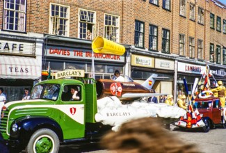 Carnival procession floats at Carlton Parade, Orpington, Bromley, Greater London formerly Kent,