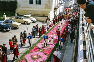 Street religious procession, Procissao de Senhor der Infernos, Furnas, Sao Miguel Island, Azores,
