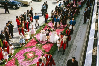 Street religious procession, Procissao de Senhor der Infernos, Furnas, Sao Miguel Island, Azores,