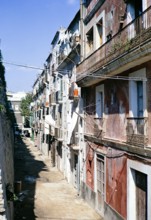 Historic building housing apartments in terrace Ibiza town,  Ibiza, Balearic Islands, Spain 1967.