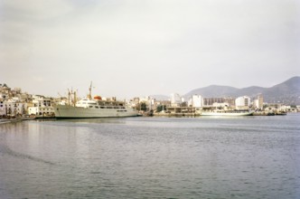 Ciudad de Barcelona' passenger cargo ship built 1957 in port area, Ibiza town, Ibiza, Balearic