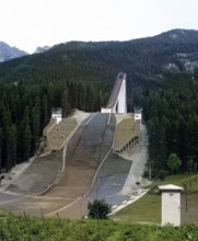 Olympic ski-jump Cortina d' Ampezzo, Italy, Europe, c 1956 colorised Ektachrome slide.
