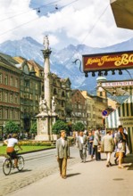 St Mary's column at Maria-Theresien-Strasse street, city centre of Innsbruck, Austria, Europe 1950s