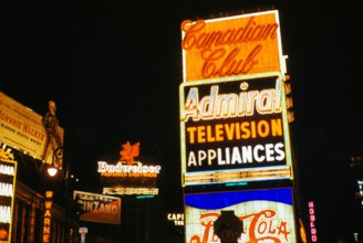 Neon lights advertising Admiral Television Appliances and Canadian Club,   Times Square, New York,