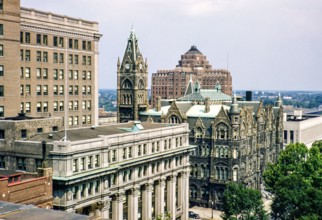 Oblique angle raised view from rooftop of Old City Hall building, Richmond, Virginia, USA c1953.