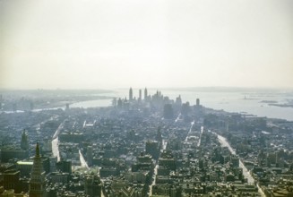 View from Empire State Building towards skyscraper of Lower Manhattan, New York, NY State, USA c
