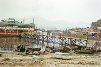 Tai Pak floating restaurant, Castle Peak, New Territories, Hong Kong, Asia, 1964.
