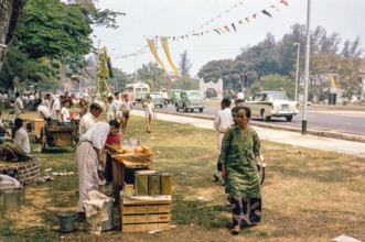 People celebrating having picnics, Waterfront, Johor Bahru, Malaysia, Southeast Asia 1963 - Mawlid
