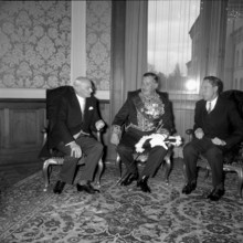 Federal councillor Wahlen, Graf D'Aillieres, federal president Tschudi. Berne 1965