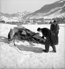 Clasg of two military airplanes, wreckage of a Morane pursiot plane 1949