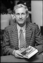 Former hostage Walter Jost with his book Rufzeichen Haifa"". Zurich 1972