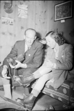 Himalayas expedition 1947: Dittert and Lohner trying the climbing boots on