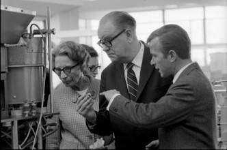 Tage Erlander and wife Aina visit watch factory Certina, Granges 1969