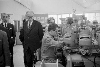 Tage Erlander and wife Aina visit watch factory Certina, Granges 1969