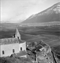 Church in Saillon overlooking the Rhone valley, Valais 1945