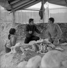 Mammouth skeleton discovery in the Praz-Rodet gravel pit, Le Brassus 1969