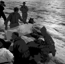 Crash of a REGA plane, wreckage upon a glacier 1957