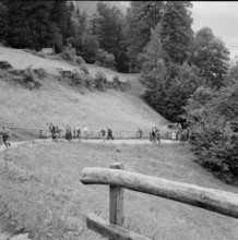 School outing to the Ruetli, children hiking, 1958
