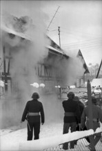 Fire at a historical half-timbered house in Langnau 1968