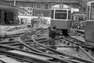 Modernization, modernisation of tramway rails in Zurich 1977