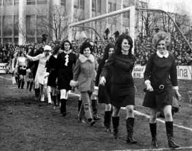 Miss Switzerland 1968 candidates on the pitch before semifinal of the Cup in Winterthur