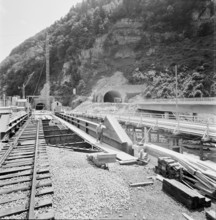 Road on the left shores of the Walensee under construction, 1959