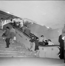 Lucerne railway station, escalator from the subway to the square 1959