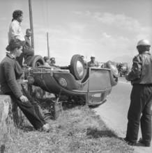 Car turned over because of failed overtaking manoeuvre 1957
