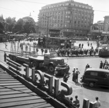 Clash between a truck and a car, Place Cornavin Geneva 1959