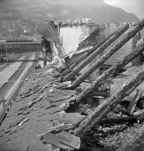 Burning of the railway station building, Arth-Goldau 1947