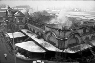 Lucerne main railway station on fire, 1971