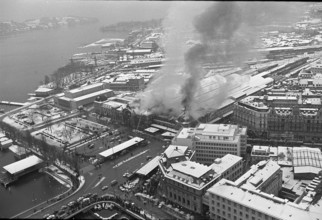 Lucerne main railway station on fire, 1971