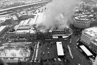 Lucerne main railway station on fire, 1971