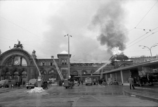Lucerne main railway station on fire, 1971