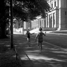 Two girls jump roping, Zurich 1952