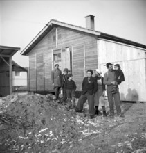 Housing shortage, temporary flat for a homeless family in a barrack, Bienne 1946