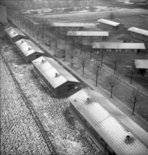Housing shortage, temporary flat for homeless people in barracks, Zurich 1946