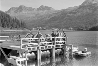Installation of a telephone cable into Silsersee, 1963