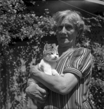 Madame Andrie and her life-saver cat Poupette, Neuchatel 1946