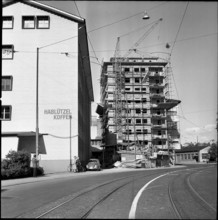 Construction of a high-rise building in Feuerthalen, 1958