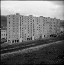 High-rise building ""Building 54"" at La Chaux-de-Fonds under construction, 1955