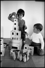 Children playing with building bricks, 1968