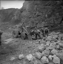 Stones to rebuild dykes after flooding in Holland, stone quarry Lagern, 1953