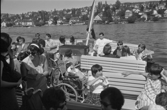 Disabled children go for an outing, invited by the St Nicholas association 1967