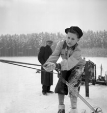 Boy at ski lift at Chalet-a-Gobet, Lausanne 1952